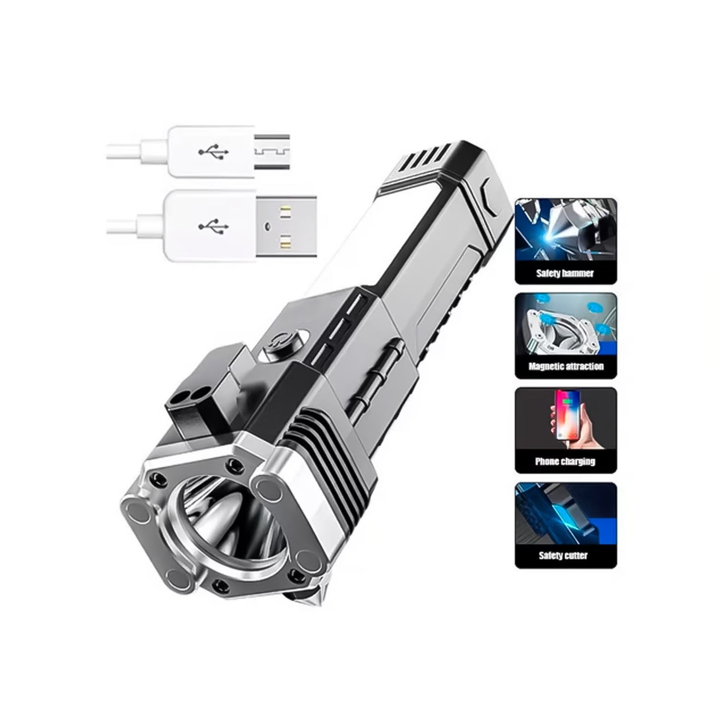🔦 Linterna Martillo Recargable USB – Tu herramienta todo en uno para emergencias